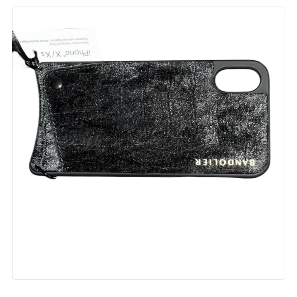 Bandolier black velvet phone case crossbody strap fits IPhone X & XS card slot